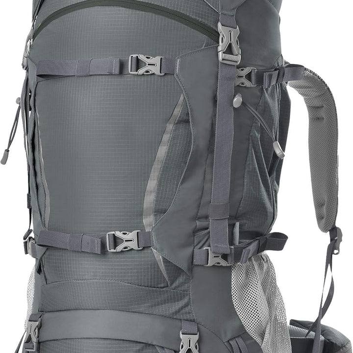 70L Internal Frame Hiking Backpack for Men Women with Rain Cover, 29.9 * 13 * 10.2In, Gray