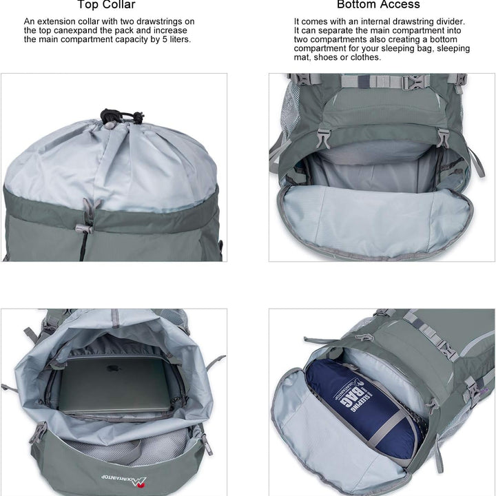 70L Internal Frame Hiking Backpack for Men Women with Rain Cover, 29.9 * 13 * 10.2In, Gray