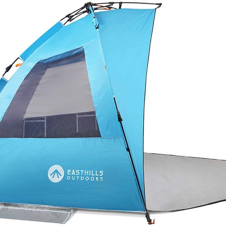 Instant Shader Dark Shelter XL Beach Tent 99" Wide for 4-6 Person Sun Shelter UPF 50+ with Extended Zippered Porch Pacific Blue