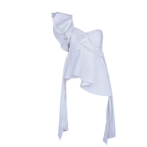 Sexy Off-Shoulder Asymmetrical Blouse with Ruffles