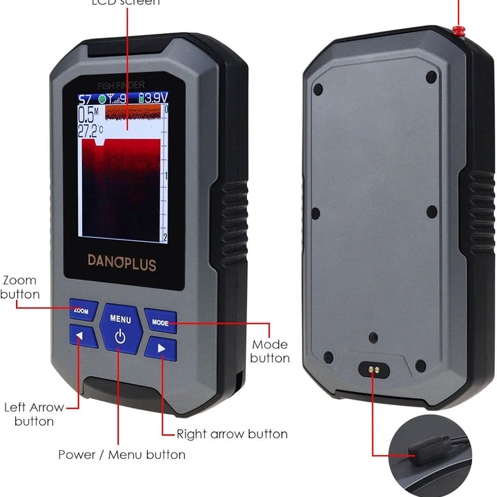 Portable Fish Finder Large HD Display Wireless Fish Finder, Fish Finders & Depth Finders for Boats with 147 Feet Depth Detection Sensor, Rechargeable Castable Fish Finder Display Fish, Temp, Depth