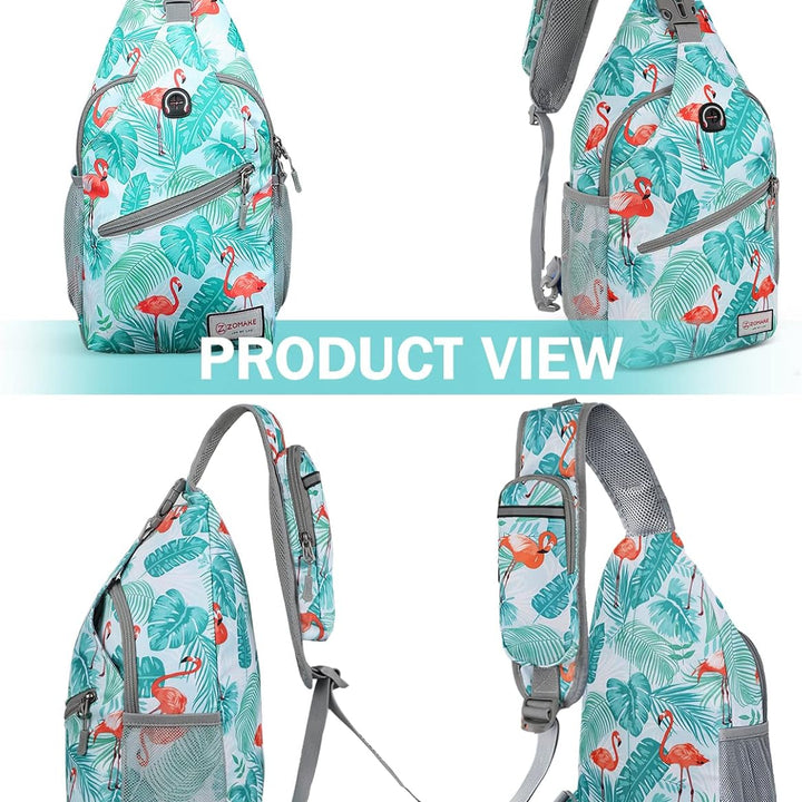 Sling Bag,Small Crossbody Sling Backpack,Water Resistant Shoulder Daypack for Travel,Anti Thief Chest Bag for Hiking(Flamingo Blue)