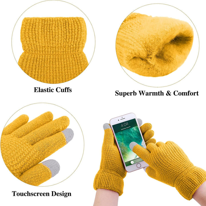Womens Winter Warm Sets Knitted Fur Pompoms Beanie Hat Circle Loop Scarf Touch Screen Gloves Winter Favor Accessories