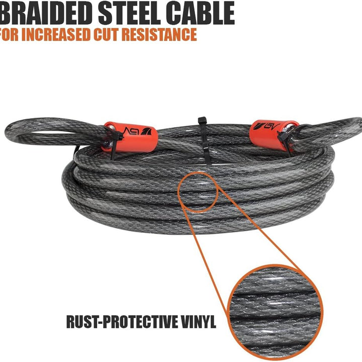 4FT Heavy-Duty Security Cable Lock with Loops – Extra Thick 10Mm (3/8") Braided Steel, Cut-Resistant & Weatherproof Wire Cable for Padlock, Gate, Bike, Motorcycle & Outdoor Equipment