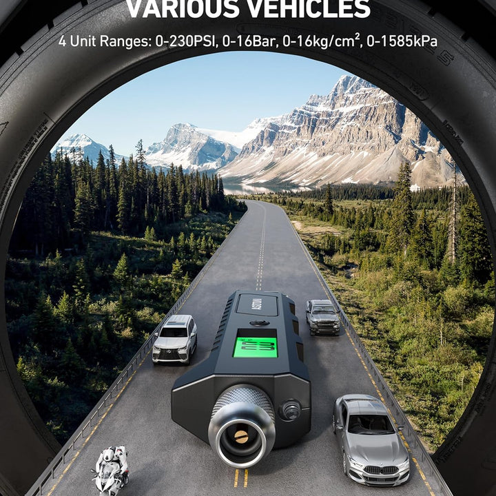 Digital Tire Pressure Gauge, 230 PSI 4 Settings Heavy Duty for Car Bicycle with Larger Backlit LCD Flashlight and Non-Slip, Black