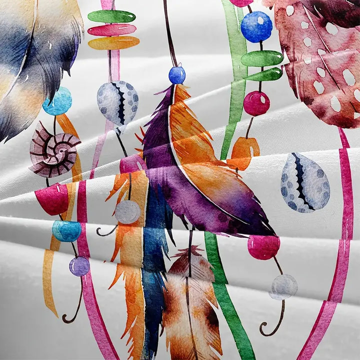 3pcs Dream Catcher Watercolor Feather Duvet Cover Set