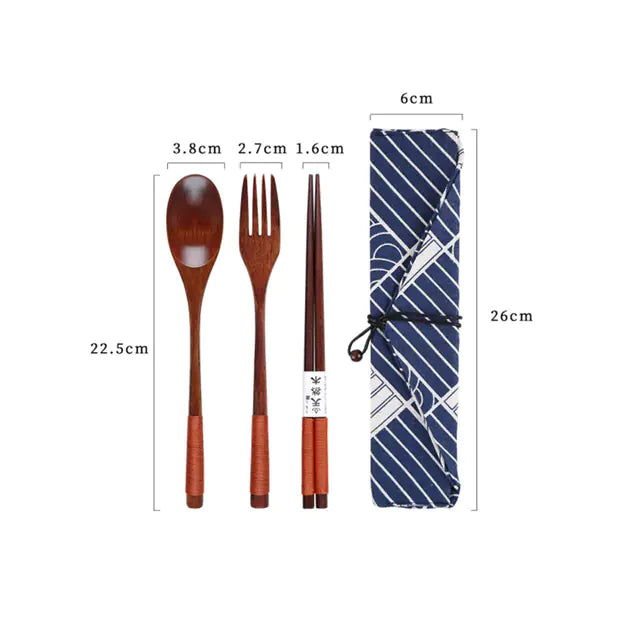 Retro Portable Wooden Bento Box for Outdoor Lunches