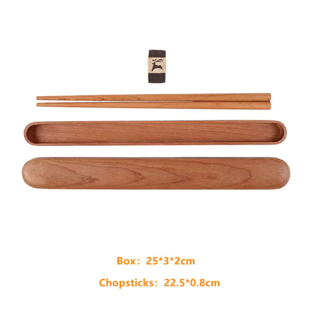 Retro Portable Wooden Bento Box for Outdoor Lunches