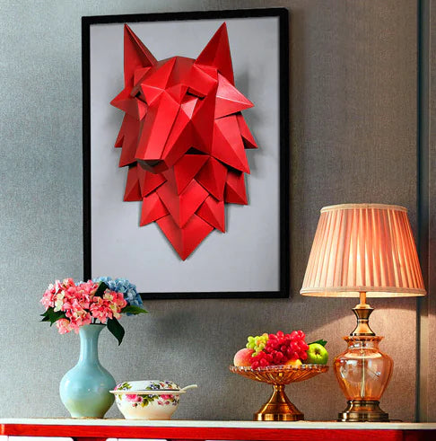 Geometric Wolf Head Wall Decor for Living Room