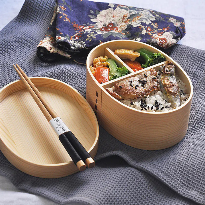 Retro Portable Wooden Bento Box for Outdoor Lunches